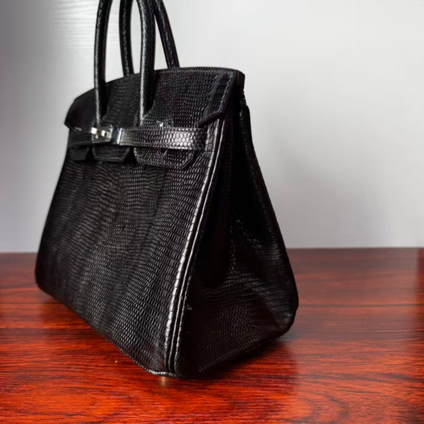 Birkin 25 Black Lizard Skin with Silver Hardware authentic hand-sewn sophisticated 2 Birkin 25 Black Lizard Skin with Silver Hardware authentic hand-sewn sophisticated