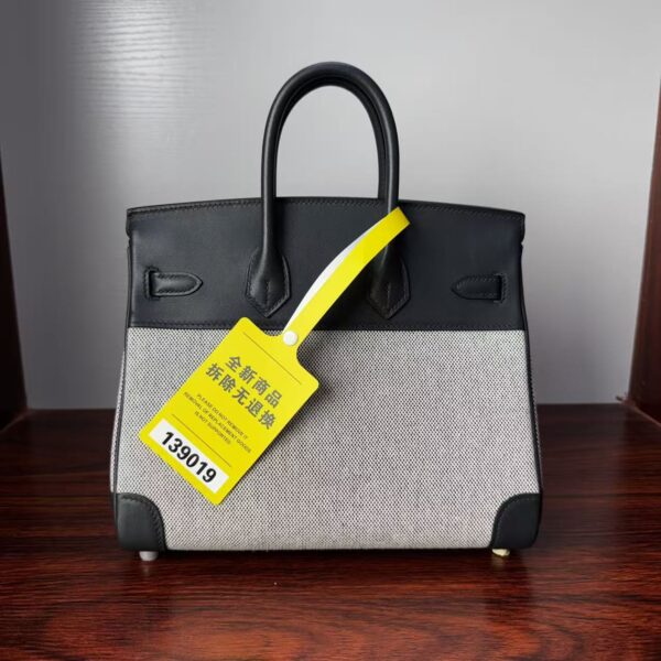 Birkin 25 Cargo Haze Grey Canvas & Swift Leather, Palladium Hardware Hand stitched  Saddle stitch