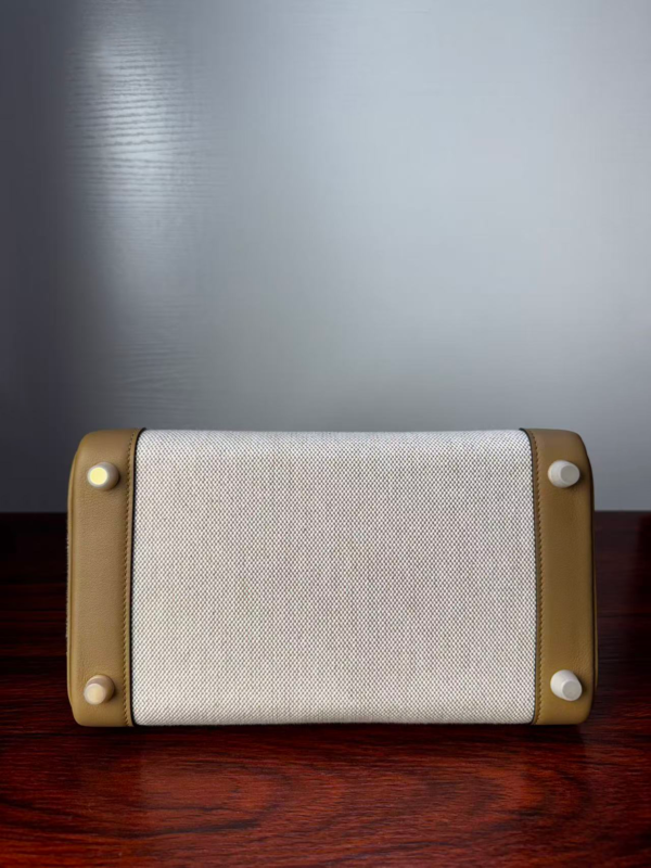 Birkin 25 Biscuit Canvas & Leather Gold Hardware authentic hand-sewn 4 Birkin 25 Biscuit Canvas & Leather Gold Hardware authentic hand-sewn