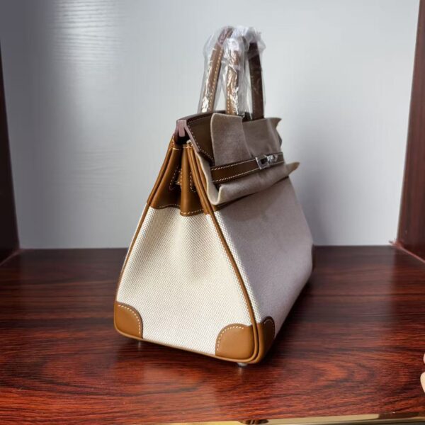 Birkin 25 Canvas & Togo Leather in Gold Brown with Silver Hardware 4 Birkin 25 Canvas & Togo Leather in Gold Brown with Silver Hardware