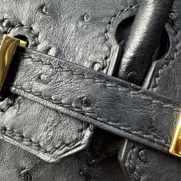 Birkin25 Black Ostrich with Gold Hardware authentic hand-sewn
