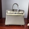 Birkin 25 Handcrafted Saddle stitch  Gris Neve Swift Leather with Palladium Hardware Palladium  Hardware Hand stitched authentic hand-sewn