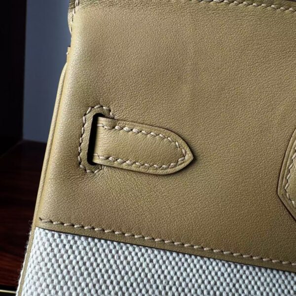 Birkin 25 Canvas & Leather, Biscuit Color, Silver Hardware Hardware Saddle stitch sophisticated