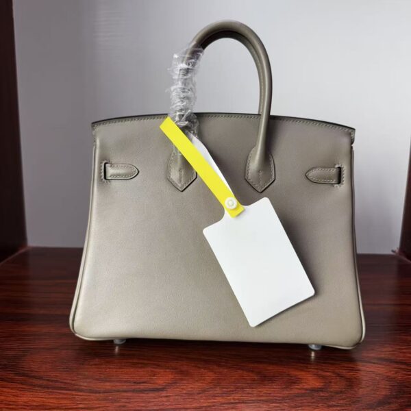 Birkin 25 Handcrafted Saddle stitch  Gris Neve Swift Leather with Palladium Hardware Palladium  Hardware Hand stitched authentic hand-sewn