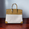 Birkin 25 Canvas & Leather, Biscuit Color, Silver Hardware Hardware Saddle stitch sophisticated