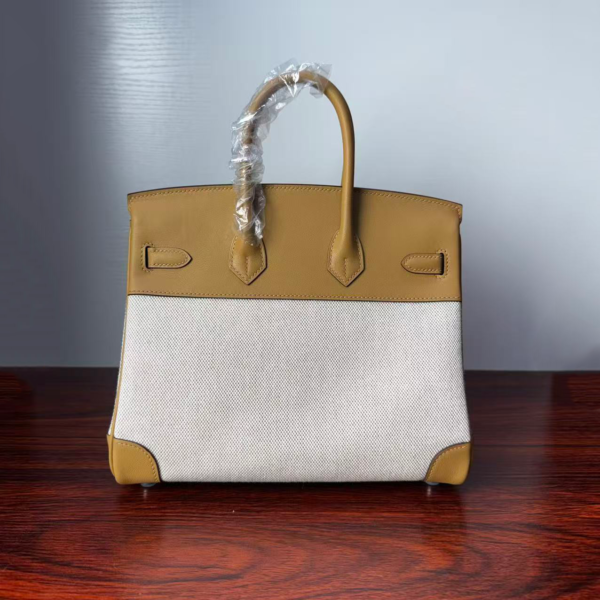 Birkin 25 Canvas & Leather, Biscuit Color, Silver Hardware Hardware Saddle stitch sophisticated