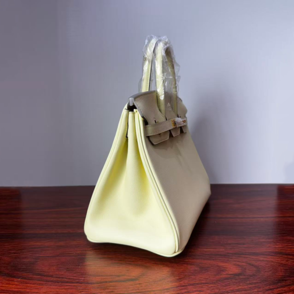 Birkin 25 Bleu Lin Swift Gold Hardware Jaune Milton Handmade women's handbag 4 Birkin 25 Bleu Lin Swift Gold Hardware Jaune Milton Handmade women's handbag