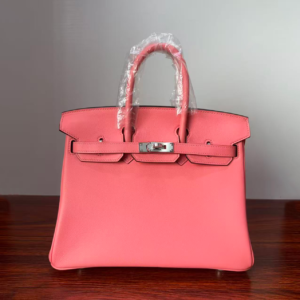 Birkin 25 Rose Confetti Swift Palladium Hardware Biscuit-colored Swift leather Handmade women's handbag