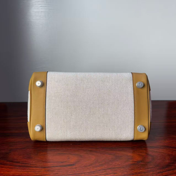 Birkin 25 Canvas & Leather, Biscuit Color, Silver Hardware Hardware Saddle stitch sophisticated