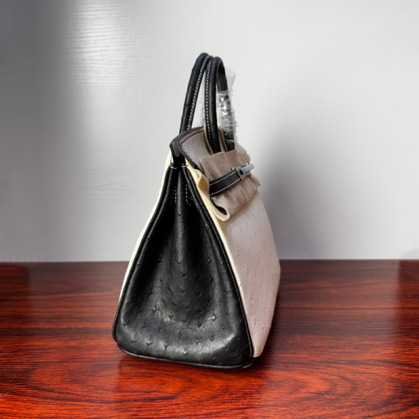 Birkin 25 Ostrich Black/White Silver Hardware authentic hand-sewn sophisticated