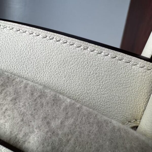 Birkin 25 authentic hand-sewn Canvas & Swift Leather, Cream White (Nata), Palladium Hardware Hand stitched Handcrafted 5 Birkin 25 authentic hand-sewn Canvas & Swift Leather, Cream White (Nata), Palladium Hardware Hand stitched Handcrafted