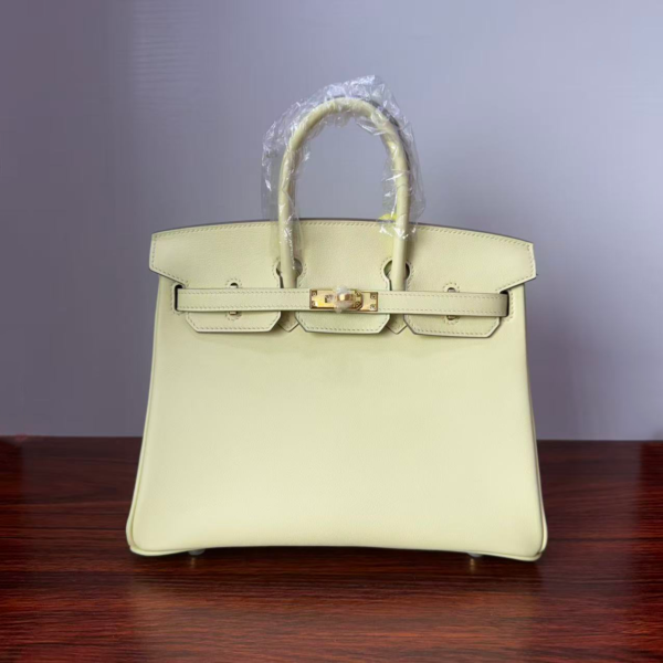 Birkin 25 Bleu Lin Swift Gold Hardware Jaune Milton Handmade women's handbag 1 Birkin 25 Bleu Lin Swift Gold Hardware Jaune Milton Handmade women's handbag