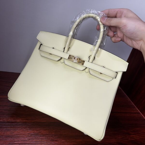 Birkin 25 Bleu Lin Swift Gold Hardware Jaune Milton Handmade women's handbag 9 Birkin 25 Bleu Lin Swift Gold Hardware Jaune Milton Handmade women's handbag