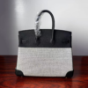 Birkin 25 Cargo Black Canvas Swift Leather Palladium Hardware Saddle stitch