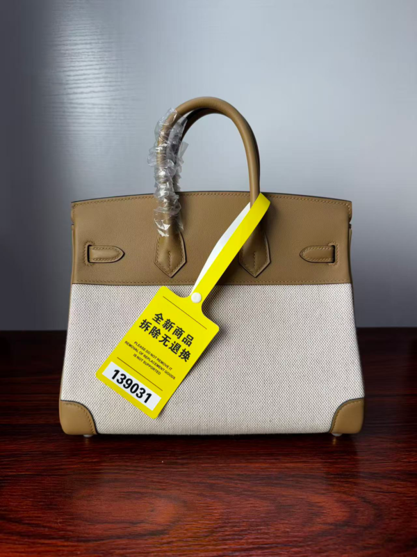 Birkin 25 Biscuit Canvas & Leather Gold Hardware authentic hand-sewn 7 Birkin 25 Biscuit Canvas & Leather Gold Hardware authentic hand-sewn