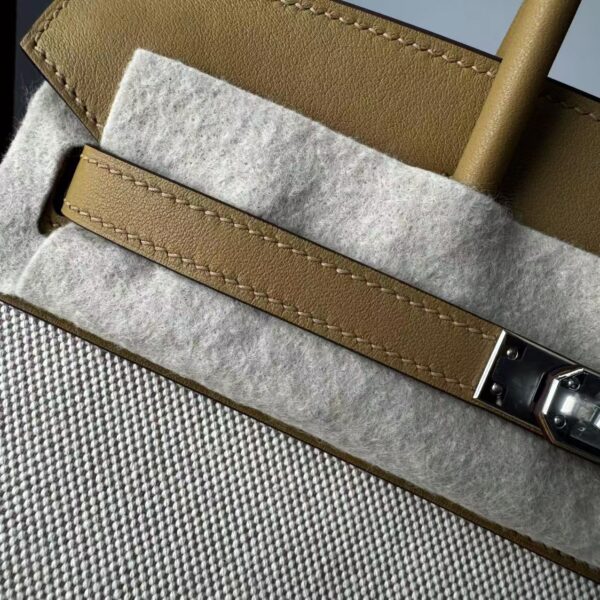 Birkin 25 Canvas & Leather, Biscuit Color, Silver Hardware Hardware Saddle stitch sophisticated