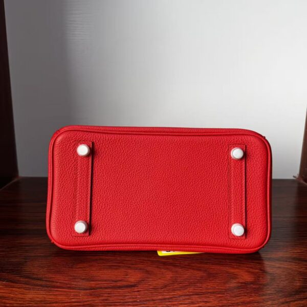Birkin 25 Handcrafted Togo Leather in Ferrari Red with Silver Hardware Hand stitched Saddle stitch authentic hand-sewn sophisticated 4 Birkin 25 Handcrafted Togo Leather in Ferrari Red with Silver Hardware Hand stitched Saddle stitch authentic hand-sewn sophisticated