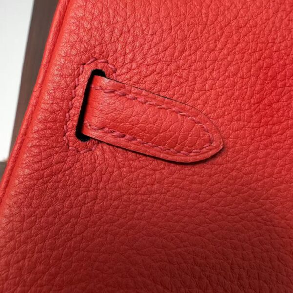 Birkin 25 Handcrafted Togo Leather in Ferrari Red with Silver Hardware Hand stitched Saddle stitch authentic hand-sewn sophisticated 7 Birkin 25 Handcrafted Togo Leather in Ferrari Red with Silver Hardware Hand stitched Saddle stitch authentic hand-sewn sophisticated