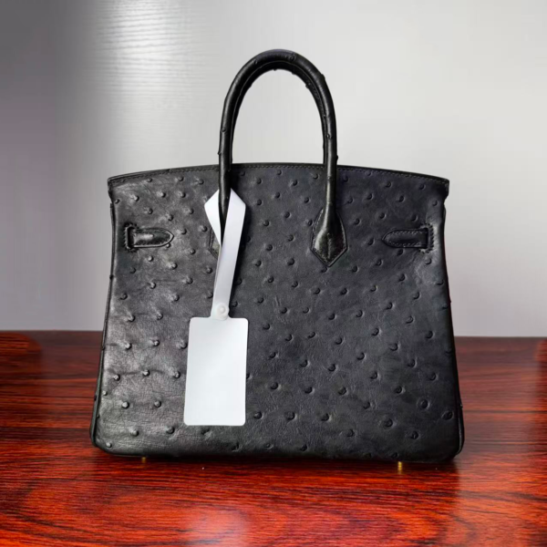 Birkin25 Black Ostrich with Gold Hardware authentic hand-sewn