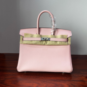 Birkin 25cm Rose Sakura Swift Palladium Hardware Biscuit-colored Swift leather Handmade women's handbag Hand stitched