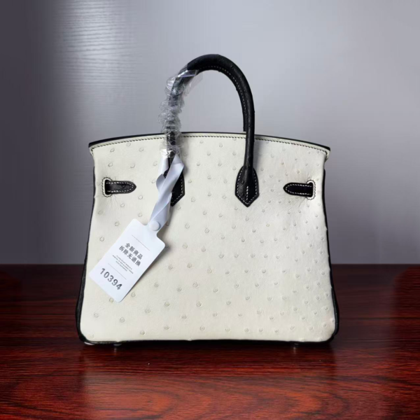 Birkin 25 Ostrich Black/White Silver Hardware authentic hand-sewn sophisticated
