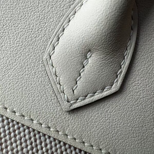 Birkin 25 authentic hand-sewn Canvas & Swift Leather, Cream White (Nata), Palladium Hardware Hand stitched Handcrafted 3 Birkin 25 authentic hand-sewn Canvas & Swift Leather, Cream White (Nata), Palladium Hardware Hand stitched Handcrafted