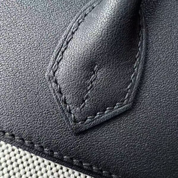 Birkin 25 Cargo Black Canvas Swift Leather Palladium Hardware Saddle stitch
