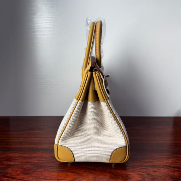 Birkin 25 Canvas & Leather, Biscuit Color, Silver Hardware Hardware Saddle stitch sophisticated