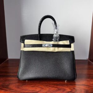 Birkin 25 Touch Noir Black Togo / Lizard, Palladium Hardware