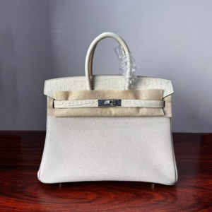 Birkin 25 Glacier White, Matte Alligator, Silver Hardware Hand stitched authentic hand-sewn sophisticated