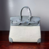 Birkin 25 Glacier Blue Canvas & Leather, Silver Hardware Handcrafted sophisticated 9 Birkin 25 Glacier Blue Canvas & Leather, Silver Hardware Handcrafted sophisticated