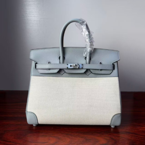 Birkin 25   ‌ Glacier Blue Canvas & Leather, Silver Hardware Handcrafted sophisticated