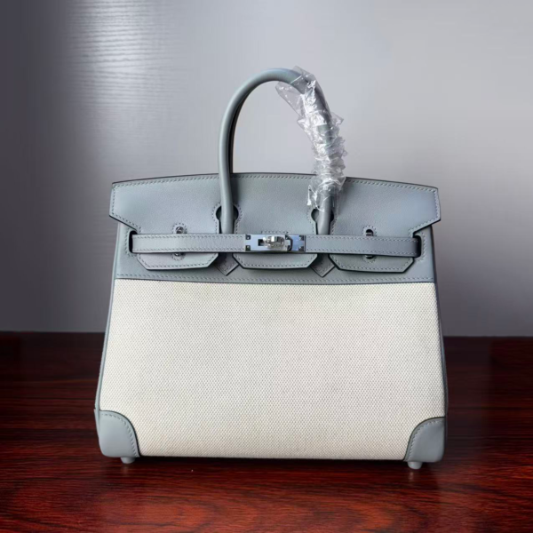 Birkin 25 Glacier Blue Canvas & Leather, Silver Hardware Handcrafted sophisticated 1 Birkin 25 Glacier Blue Canvas & Leather, Silver Hardware Handcrafted sophisticated
