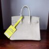 Birkin 25  Saddle stitch authentic hand-sewn Togo Leather in Milkshake White with Silver Hardware Hand stitched Handcrafted Birkin 25  Saddle stitch