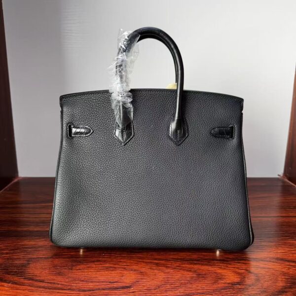 Birkin25 Handcrafted Saddle stitch Matte Black Porosus Crocodile Silver Hardware Hand stitched authentic hand-sewn sophisticated