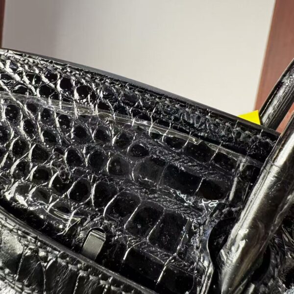 Birkin25 Saddle stitch Hand stitched Black Porosus Crocodile Silver Hardware authentic hand-sewn Handcrafted