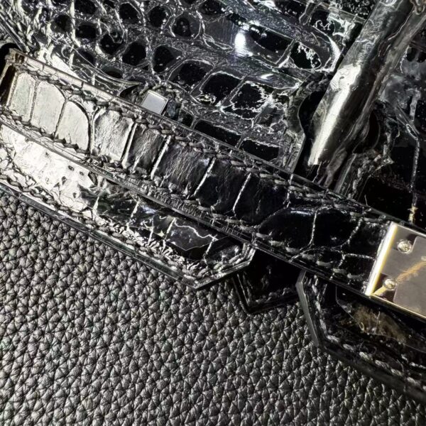 Birkin25 Saddle stitch Hand stitched Black Porosus Crocodile Silver Hardware authentic hand-sewn Handcrafted