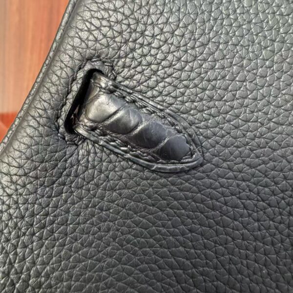 Birkin25 Handcrafted Saddle stitch Matte Black Porosus Crocodile Silver Hardware Hand stitched authentic hand-sewn sophisticated