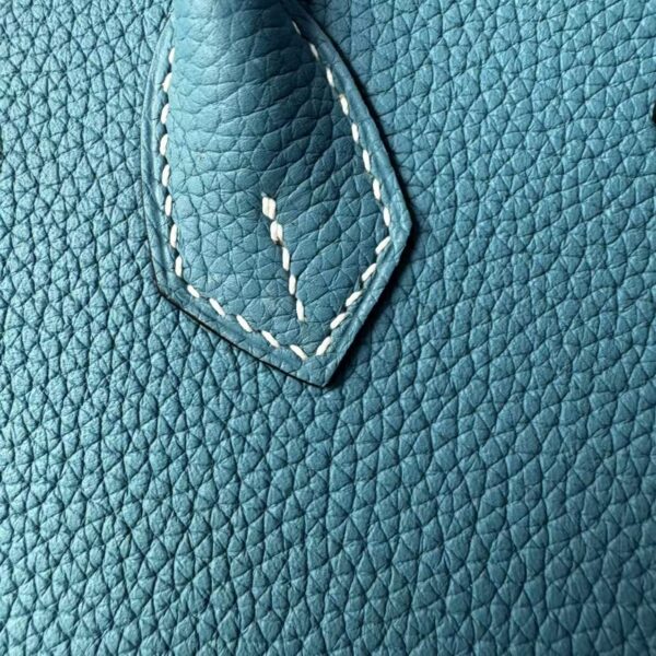Birkin 25 Handcrafted  Saddle stitch Togo Leather in Denim Blue with Silver Hardware Hand stitched authentic hand-sewn