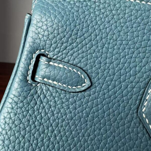 Birkin 25 Handcrafted  Saddle stitch Togo Leather in Denim Blue with Silver Hardware Hand stitched authentic hand-sewn