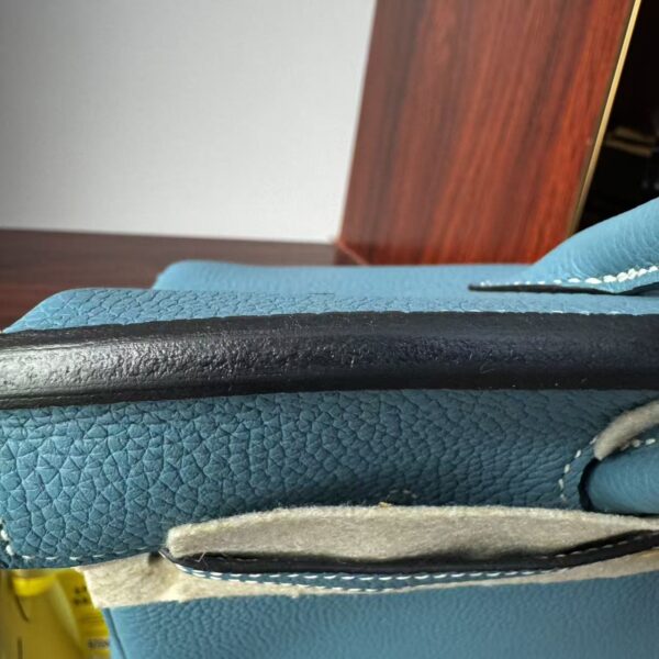 Birkin 25 Handcrafted  Saddle stitch Togo Leather in Denim Blue with Silver Hardware Hand stitched authentic hand-sewn