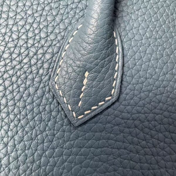 Birkin 25 Handcrafted  Saddle stitch Togo Leather in Denim Blue with Silver Hardware Hand stitched authentic hand-sewn
