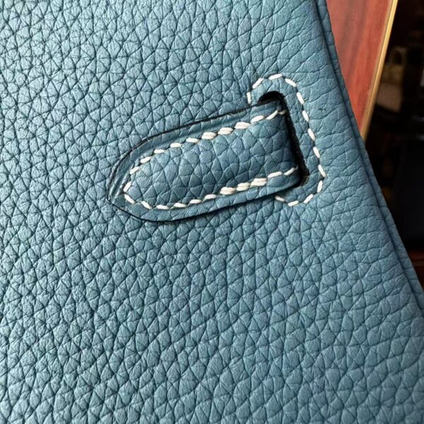 Birkin 25 Handcrafted  Saddle stitch Togo Leather in Denim Blue with Silver Hardware Hand stitched authentic hand-sewn