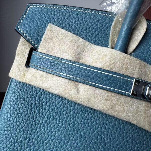 Birkin 25 Handcrafted  Saddle stitch Togo Leather in Denim Blue with Silver Hardware Hand stitched authentic hand-sewn