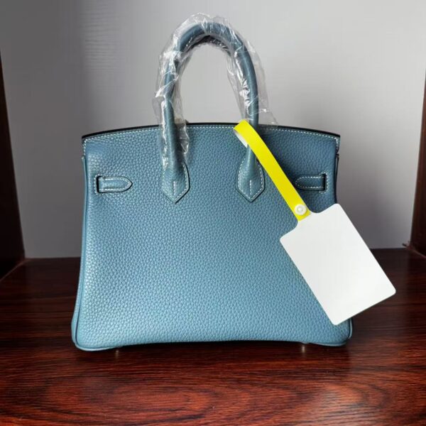 Birkin 25 Handcrafted  Saddle stitch Togo Leather in Denim Blue with Silver Hardware Hand stitched authentic hand-sewn