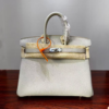 Birkin25 authentic hand-sewn Handcrafted Pearl Grey Togo Silver sophisticated Hand stitched