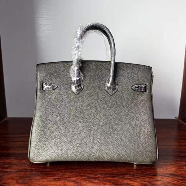 Birkin25 Hand stitched Handcrafted Graphite Grey,  Saddle stitch Niloticus Crocodile, Palladium Hardware authentic hand-sewn sophisticated
