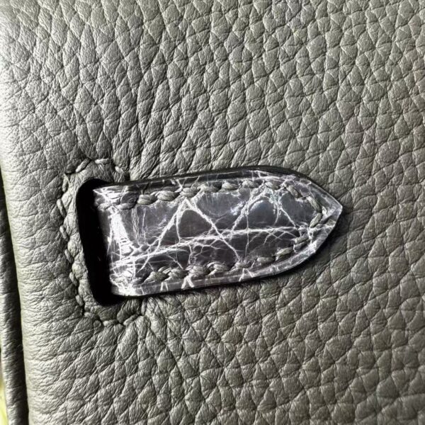 Birkin25 Hand stitched Handcrafted Graphite Grey,  Saddle stitch Niloticus Crocodile, Palladium Hardware authentic hand-sewn sophisticated