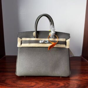 Birkin 25 Saddle stitch authentic hand-sewn Togo Leather in Cumulus Grey with Silver Hardware Hand stitched Handcrafted
