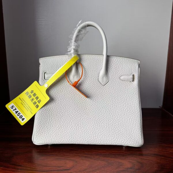 Birkin25 Handcrafted Togo authentic hand-sewn Leather Mushroom White Silver Hardware Saddle stitch Hand stitched 3 Birkin25 Handcrafted Togo authentic hand-sewn Leather Mushroom White Silver Hardware Saddle stitch Hand stitched